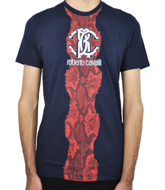 Roberto Cavalli Navy Blue T-shirt with Print - Montenapoleone