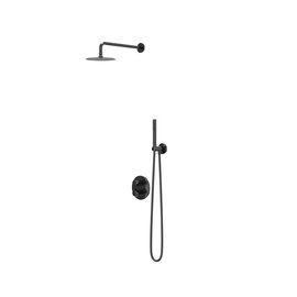 IVY IVY Pact inbouw regendoucheset 2-weg - 15cm plafondbuis - 20cm slim hoofddouche rond - wandhouder - 3-standen handdouche - Zwart Chroom pvd