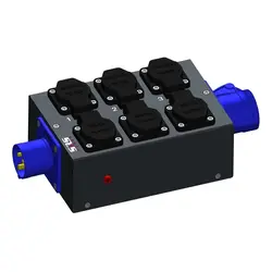 SRS Power | Breakout box CEE16A 3p | MSB CEE16/3T-6SC-LED | CEE16/3+THRU | 6x Schuko | Voltage LED